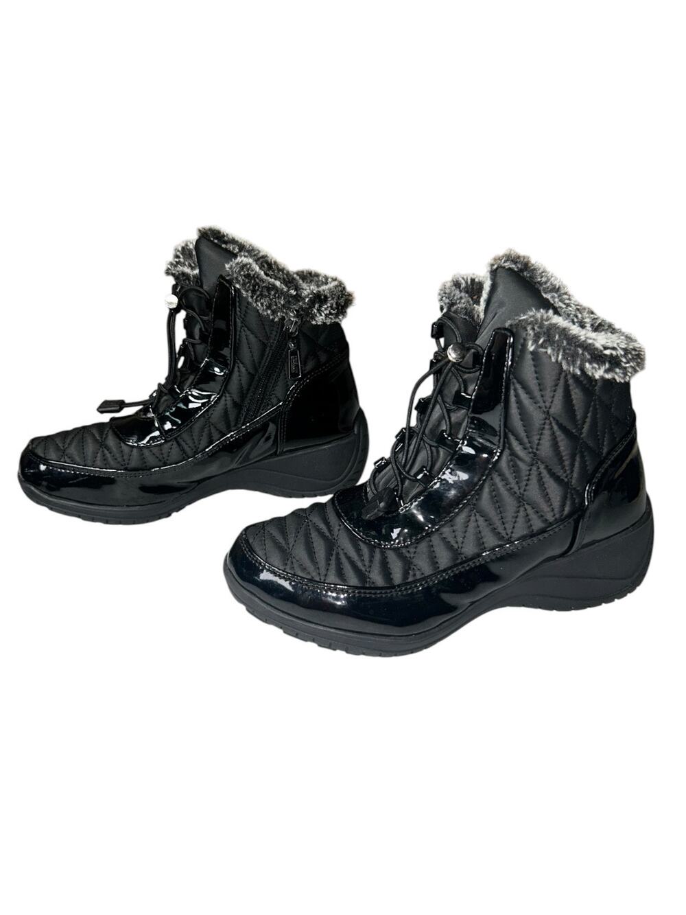 Black Quilted Faux Fur Winter Boots Girls Big Kid Size 3.5